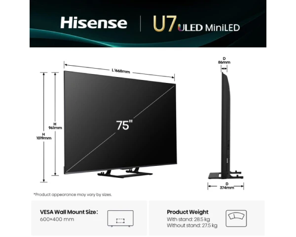 HISENSE 75 inča 75U7Q ULED Mini-LED 4K UHD Smart TV 