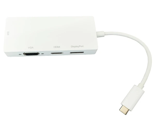 E-GREEN Adapter USB 3.1 tip C (M) - Display Port + HDMI + VGA + DVI (F) beli 