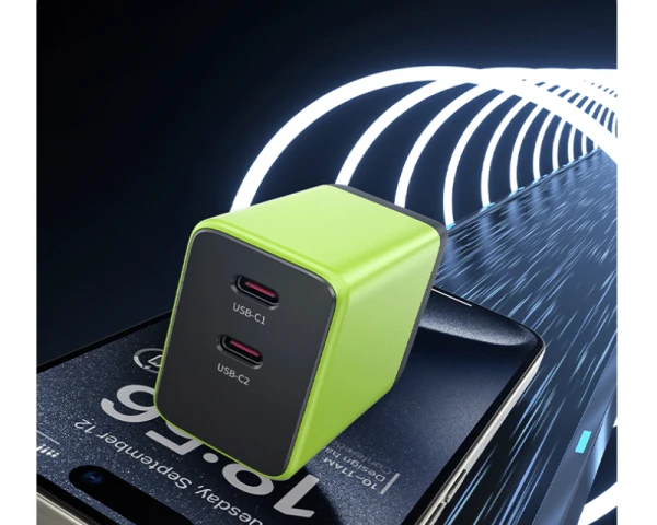 WEKOME WP-U33 Super brzi Strujni GaN Punjač, 2-porta USB (2 x 3.1 tipC) 45W, žuti 