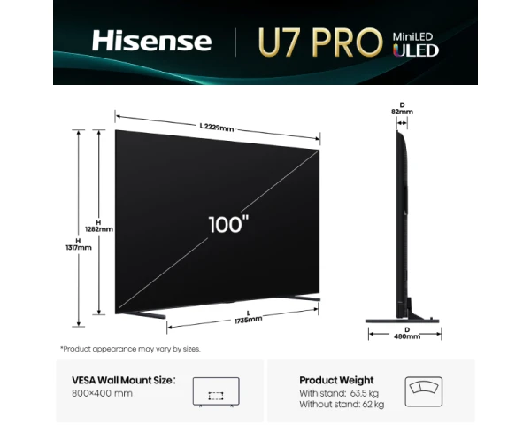 HISENSE 100 inča 100U7Q PRO Mini-LED 4K UHD Smart TV 