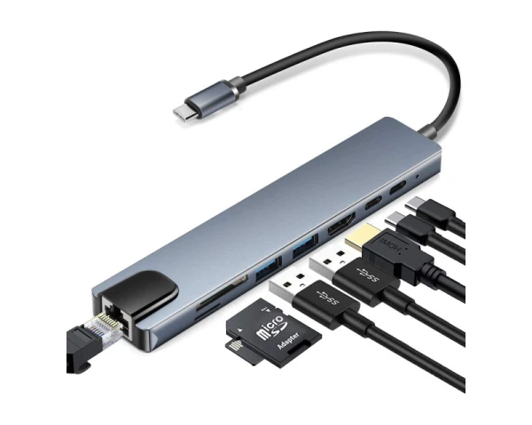 FAST ASIA USB HUB 8u1, USB-CHDMI+LAN+2xPD+2xUSB-A+T F+SD 100MBS 