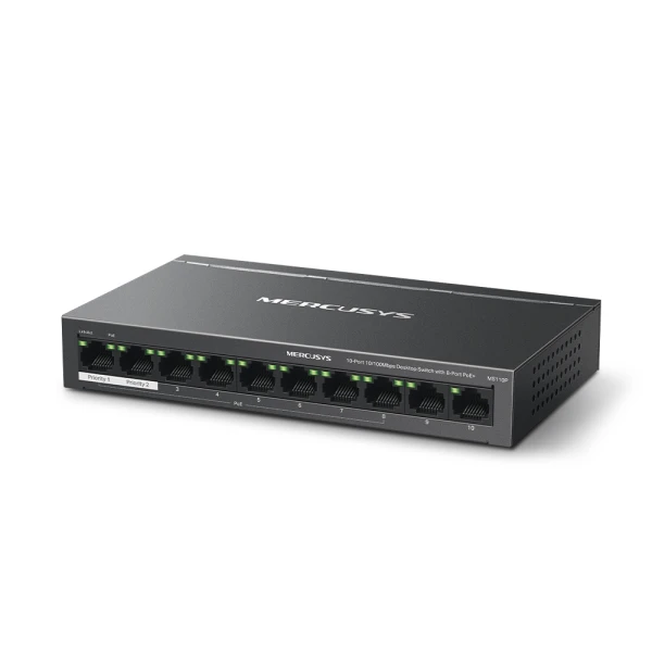 MERCUSYS MS110P(UN) 0-Port 10100Mbps Desktop Switch with 8-Port PoE+ 