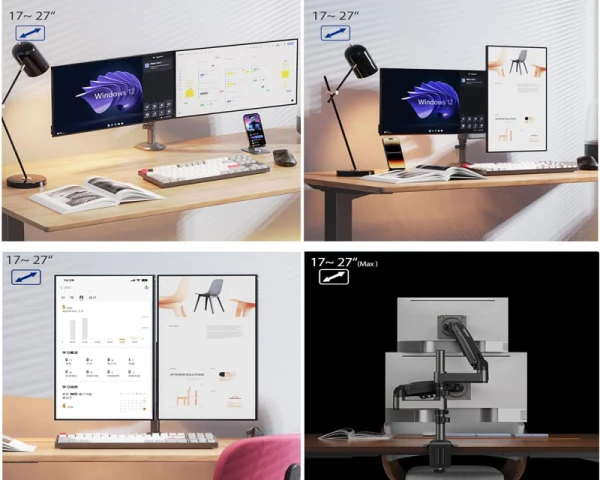 NORTH BAYOU H180 stoni nosač za dva monitora mat crni 17-27 inča 