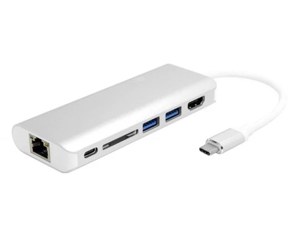 FAST ASIA Adapter-konvertor TIP C na HDMI+ 2xUSB 3.0+ SD+ TIP C+ RJ45 