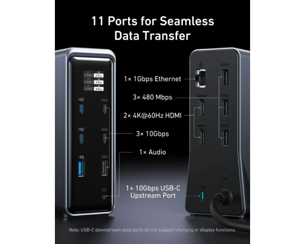 ANKER Prime Docking Stanica 160W, 14u1, Dual Display, siva 
